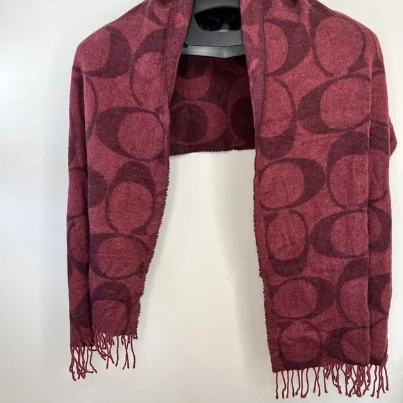 Authentic Coach Red Signature Logo Wool Scarf 10" X 70" - Picture 1 of 5